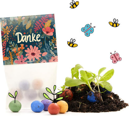5er Blumenmurmeln im Pergaminbeutel - "Danke"