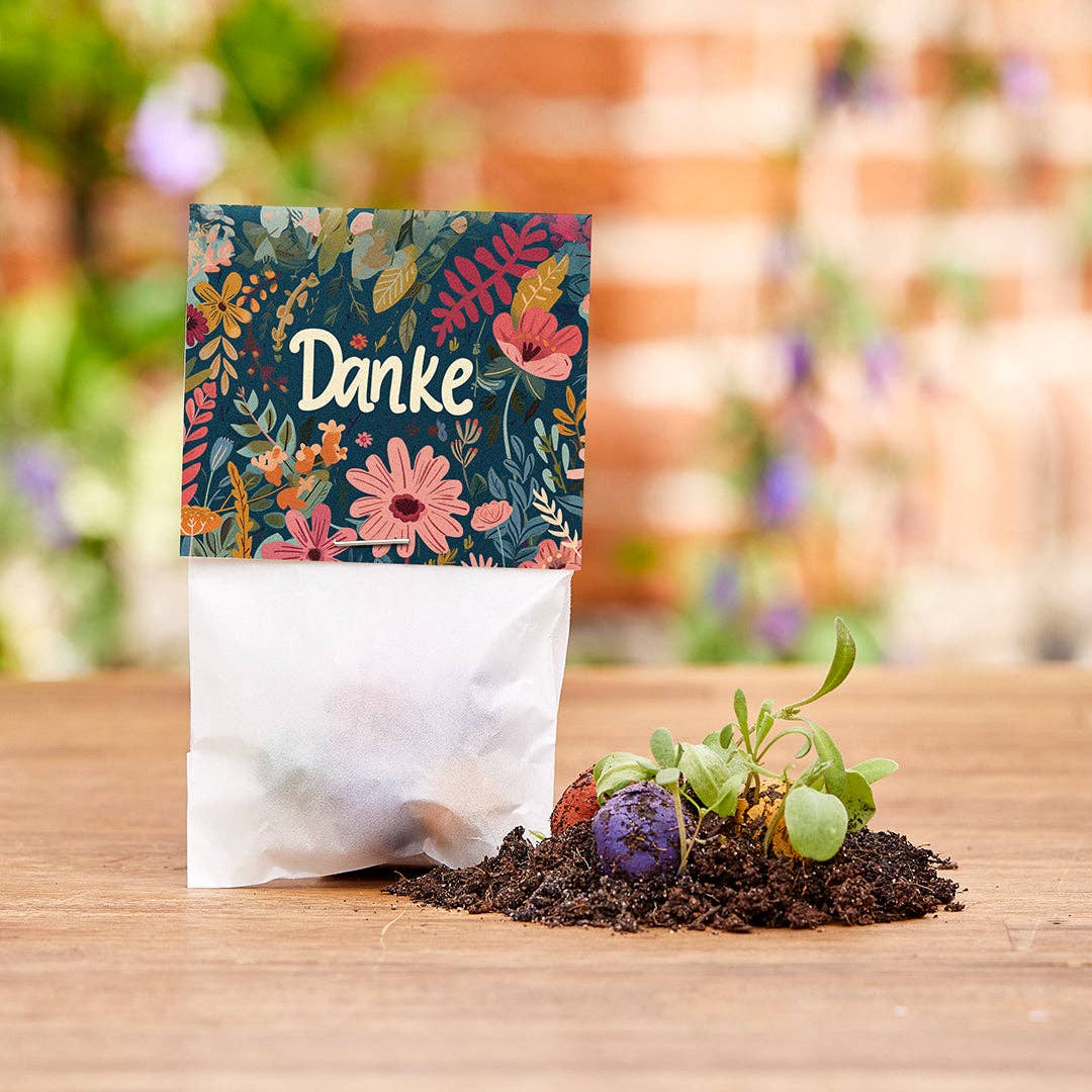 5er Blumenmurmeln im Pergaminbeutel - "Danke"