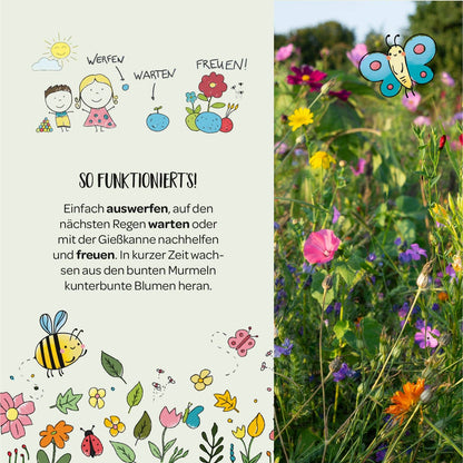 5er Blumenmurmeln im Pergaminbeutel - "Danke"